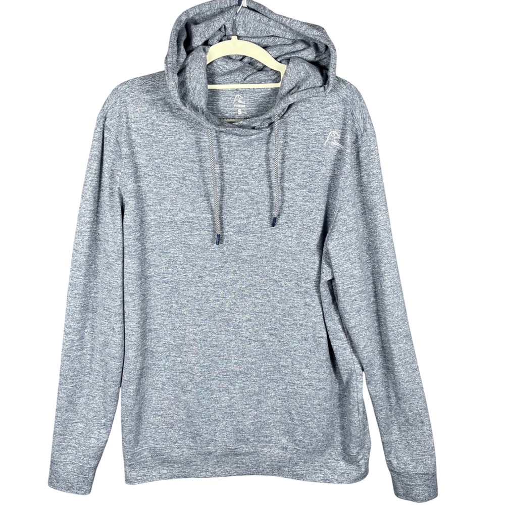 Rhoback Performance Hoodie Mens Small Blue Heathered Pullover Stretch Logo
